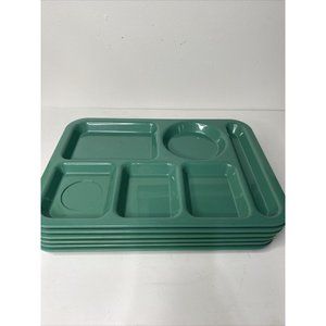 GET Green Lunch Cafeteria Food Tray 5 Section Divided Set of 6